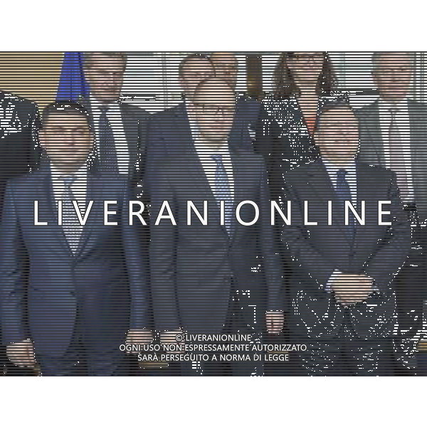 European Commission President Jose Manuel Barroso (R ), interim Ukraine premier Arseniy Yatsenyuk (C ), Vlodymyr Groysman vice prime minister of Ukraine for development regional, other Ukrainian ministers and EU commissioners pose for family photo at the European Commission headquarters in Brussels, Belgium on 13.05.2014 Yatsenyuk and his government hold talks with the European Commission to examine further support (€355 million included in \'state building contract\') from the 28-nation bloc. by Wiktor Dabkowski AG ALDO LIVERANI SAS ONLY ITALY