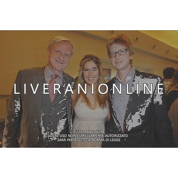 Basel, Switzerland - May 15, 2014: Freddy Burger and Son Oliver of FBM Management and Dancer Victoria Serra at Mamma Mia, the Musical based on the Songs of ABBA back in Switzerland from May 13 to Juin 8 at Musical Theater Basel AG ALDO LIVERANI SAS ONLY ITALY