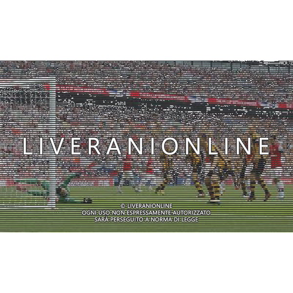 Hull City\'s James Chester scores the opening goal 1-0 Photographer Karyn Haddon/CameraSport Football - FA Challenge Cup Final - Arsenal v Hull City - Saturday 17th May 2014 - Wembley Stadium - London Â© CameraSport - 43 Linden Ave. Countesthorpe. Leicester. England. LE8 5PG - Tel: +44 (0) 116 277 4147 - admin@camerasport.com - www.camerasport.com AG ALDOL IVERANI SAS ONLY ITALY