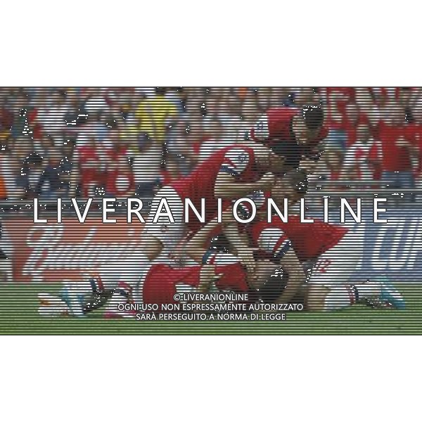 Arsenal\'s Aaron Ramsey celebrates scoring his sides third goal 3-2 Photographer Karyn Haddon/CameraSport Football - FA Challenge Cup Final - Arsenal v Hull City - Saturday 17th May 2014 - Wembley Stadium - London Â© CameraSport - 43 Linden Ave. Countesthorpe. Leicester. England. LE8 5PG - Tel: +44 (0) 116 277 4147 - admin@camerasport.com - www.camerasport.com AG ALDOL IVERANI SAS ONLY ITALY