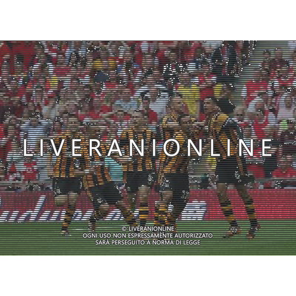 Curtis Davies Of Hull City celebrates 1st goal Photographer Kieran Galvin/CameraSport Football - FA Challenge Cup Final - Arsenal v Hull City - Saturday 17th May 2014 - Wembley Stadium - London Â© CameraSport - 43 Linden Ave. Countesthorpe. Leicester. England. LE8 5PG - Tel: +44 (0) 116 277 4147 - admin@camerasport.com - www.camerasport.com AG ALDOL IVERANI SAS ONLY ITALY