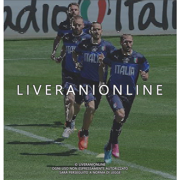 Raduno Nazionale Italiana in vista dei Mondiali di Calcio FIFA 2014 in Brasile Firenze - 20.05.2014 Allenamento Nella Foto:chiellini giorgio, bonucci, daniele de rossi e andrea barzagli /Ph.Vitez-Ag. Aldo Liverani