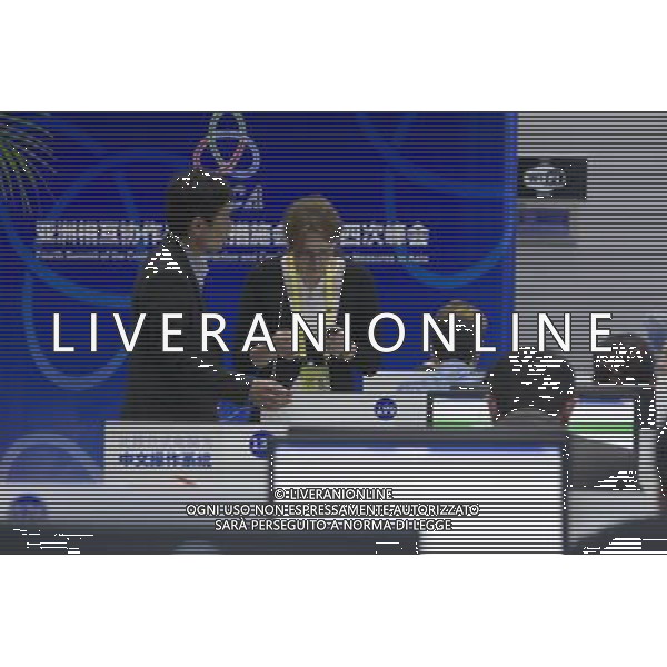 (140521) -- SHANGHAI, May 21, 2014 () -- Journalists work at the media center of the fourth summit of the Conference on Interaction and Confidence Building Measures in Asia (CICA) in east China\'s Shanghai, May 21, 2014. The fourth CICA summit began in Shanghai on Wednesday morning. (/Lyu Xun) (lfj) ©PHOTOSHOT/Agenzia Aldo Liverani sas - ITALY ONLY - EDITORIAL USE ONLY - Sessione di apertura del quarto vertice della Conferenza sull\'interazione e misure di rafforzamento della fiducia in Asia (CICA), a Shanghai, Cina 21 Maggio 2014.