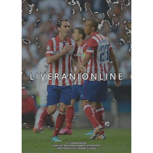 Atletico Madrid\'s Diego God’n celebrates scoring the opening goal Photographer Ian Cook/CameraSport Football - UEFA Champions League Final 2014 - Real Madrid v Atletico Madrid - Saturday 24th May 2014 - Stadium of Light - Lisbon - Portugal © CameraSport - 43 Linden Ave. Countesthorpe. Leicester. England. LE8 5PG - Tel: +44 (0) 116 277 4147 - admin@camerasport.com - www.camerasport.com /AGENZIA ALDO LIVERANI SAS - ITALY ONLY - Real Madrid - Atletico Madrid UEFA Champions League 2013/2014 Finale Lisbona (Portogallo) - 24.05.2014