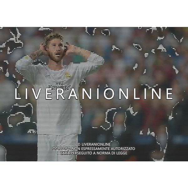 Real Madrid\'s Sergio Ramos celebrates scoring his sides first goal Photographer Ian Cook/CameraSport Football - UEFA Champions League Final 2014 - Real Madrid v Atletico Madrid - Saturday 24th May 2014 - Stadium of Light - Lisbon - Portugal © CameraSport - 43 Linden Ave. Countesthorpe. Leicester. England. LE8 5PG - Tel: +44 (0) 116 277 4147 - admin@camerasport.com - www.camerasport.com /AGENZIA ALDO LIVERANI SAS - ITALY ONLY - Real Madrid - Atletico Madrid UEFA Champions League 2013/2014 Finale Lisbona (Portogallo) - 24.05.2014