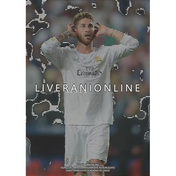 Real Madrid\'s Sergio Ramos celebrates scoring his sides first goal Photographer Ian Cook/CameraSport Football - UEFA Champions League Final 2014 - Real Madrid v Atletico Madrid - Saturday 24th May 2014 - Stadium of Light - Lisbon - Portugal © CameraSport - 43 Linden Ave. Countesthorpe. Leicester. England. LE8 5PG - Tel: +44 (0) 116 277 4147 - admin@camerasport.com - www.camerasport.com /AGENZIA ALDO LIVERANI SAS - ITALY ONLY - Real Madrid - Atletico Madrid UEFA Champions League 2013/2014 Finale Lisbona (Portogallo) - 24.05.2014