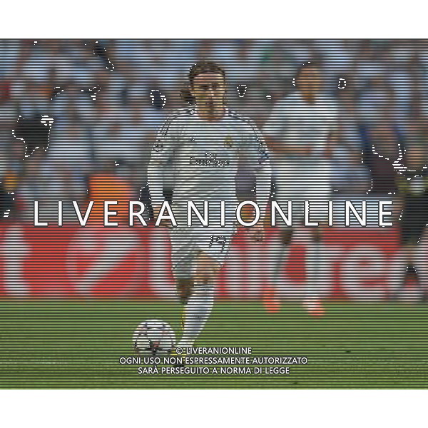 Real Madrid\'s Luka Modric in action during todays match Photographer Ian Cook/CameraSport Football - UEFA Champions League Final 2014 - Real Madrid v Atletico Madrid - Saturday 24th May 2014 - Stadium of Light - Lisbon - Portugal © CameraSport - 43 Linden Ave. Countesthorpe. Leicester. England. LE8 5PG - Tel: +44 (0) 116 277 4147 - admin@camerasport.com - www.camerasport.com /AGENZIA ALDO LIVERANI SAS - ITALY ONLY - Real Madrid - Atletico Madrid UEFA Champions League 2013/2014 Finale Lisbona (Portogallo) - 24.05.2014