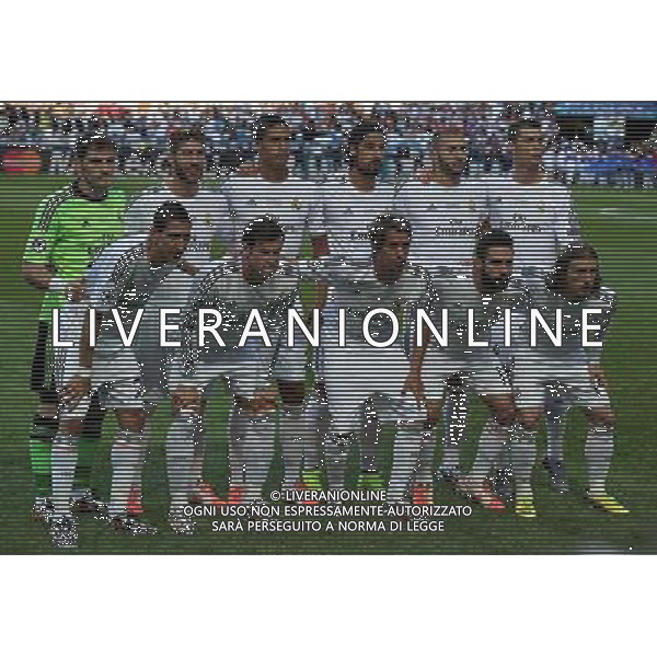 UEFA Champions League 2013/2014 Finale Lisbona (Portogallo) - 24.05.2014 Real Madrid-Atletico Madrid Nella Foto:Real Madrid squadra formazione Casillas,Varane,Ramos,Coentrao,Khedira,Ronaldo,Benzema,Bale,Carvajal,Modric,Di Maria /Ph.Vitez-Ag. Aldo Liverani