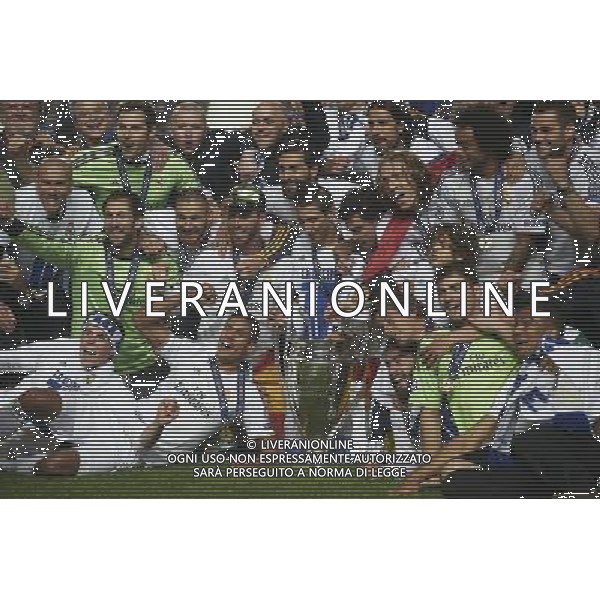 LISBON, PORTUGAL - MAY 24: Real Madrid celebrate after winning the UEFA Champions League during the UEFA Champions League Final match between Real Madrid CF and Atletico de Madrid at Estadio da Luz on May 24, 2014 in Lisbon, Portugal. (Photo by David Aliaga/Newspix) --- Newspix.pl POLAND AND SPAIN OUT!!! AG ALDO LIVERANI SAS ONLY ITALY