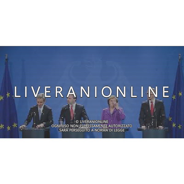 (140528) -- BERLIN, May 28, 2014 () -- (From L to R) Moldovan Prime Minister Iurie Leanca, Georgian Prime Minister Irakli Garibashvili, German Chancellor Angela Merkel and Ukrainian Prime Minister Arseniy Yatsenyuk attend a press conference prior to a dinner and joint talks at the Chancellery in Berlin, Germany, on May 28, 2014. Ukrainian Prime Minister Arseny Yatsenyuk said on Wednesday that his country should become a European country under the newly elected President Petro Poroshenko. (/Zhang Fan) AG ALDO LIVERANI SAS ONLY ITALY