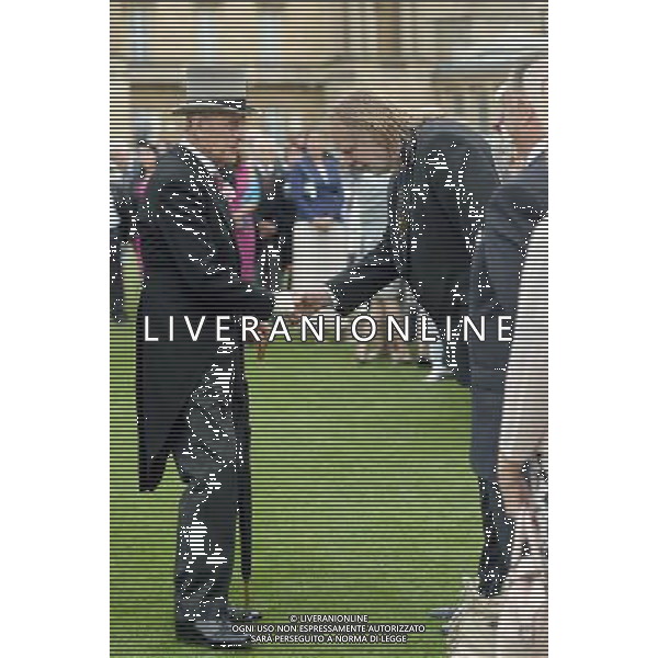 The Duke of Edinburgh meets Rick Wakeman as he attends the first garden party of the year at Buckingham Palace, London. ©PHOTOSHOT/AGENZIA ALDO LIVERANI SAS - ITALY ONLY - EDITORIAL USE ONLY