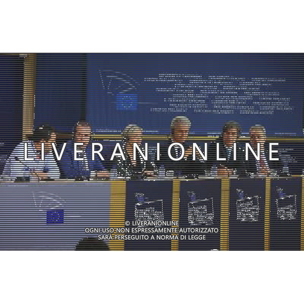 (140529) -- BRUSSELS, May 29, 2014 () -- Marine Le Pen (3rd L), leader of the far-right National Front (NF), attends a press conference at the headquarters of European Union, in Brussels, Belgium, on May 28, 2014. During the press conference, Le Pen announced a right-wing alliance between the NF and the Northern League (Italy), the Party of Freedom (Netherlands), the Freedom Party of Austria and the Vlaams Belang (Belgium). This alliance is one step for the forming a parliamentary group, but has to meet the criterion that their elected are from at least seven countries. (/Gong Bing) (zjl) ag aldo liverani sas only italy