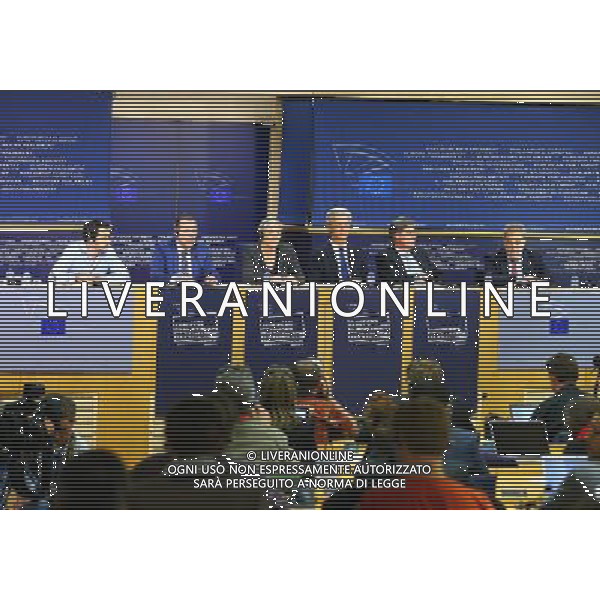 (140529) -- BRUSSELS, May 29, 2014 () -- Marine Le Pen (3rd L), leader of the far-right National Front (NF), attends a press conference at the headquarters of European Union, in Brussels, Belgium, on May 28, 2014. Marine Le Pen, who made a political tsunami in France during the European Parliament (EP) election on Sunday, expressed confidence Wednesday on the formation of a group in the EP who will take office on July 1. (/Gong Bing) (zjl) ag aldo liverani sas only italy