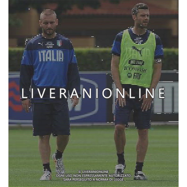 Raduno Nazionale Italiana in vista dei Mondiali di Calcio FIFA 2014 in Brasile Firenze - 30.05.2014 Allenamento Nella Foto:de rossi daniele, thiago motta /Ph.Vitez-Ag. Aldo Liverani