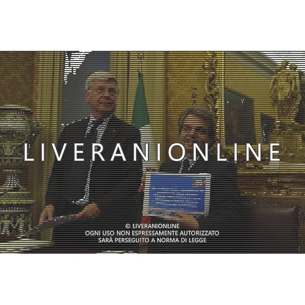 Conferenza stampa congiunta di Matteo Salvini e Giovanni Toti con Renato Brunetta e Paolo Romani rispettivamente capigruppo di Camera e Senato, per sostenere i referendum leghisti per la raccolta firme a Montecitorio Roma 29 maggio 2014 ©Corradetti/Agenzia Aldo Liverani sas