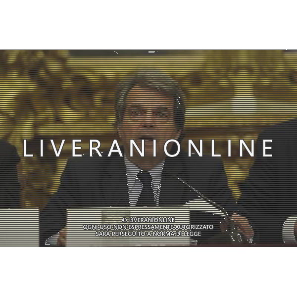 Conferenza stampa congiunta di Matteo Salvini e Giovanni Toti con Renato Brunetta e Paolo Romani rispettivamente capigruppo di Camera e Senato, per sostenere i referendum leghisti per la raccolta firme a Montecitorio Roma 29 maggio 2014 ©Corradetti/Agenzia Aldo Liverani sas