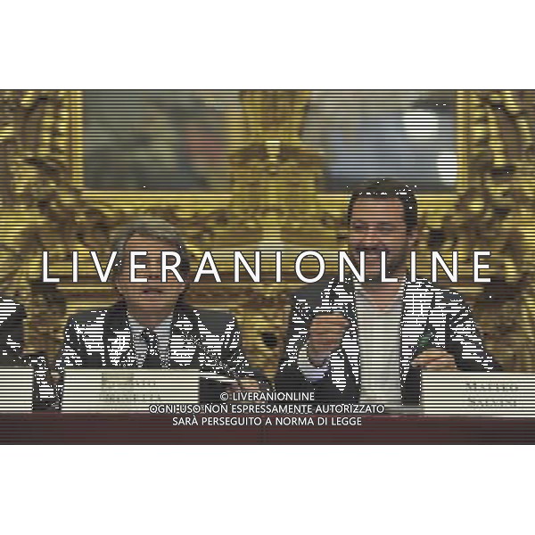 Conferenza stampa congiunta di Matteo Salvini e Giovanni Toti con Renato Brunetta e Paolo Romani rispettivamente capigruppo di Camera e Senato, per sostenere i referendum leghisti per la raccolta firme a Montecitorio Roma 29 maggio 2014 ©Corradetti/Agenzia Aldo Liverani sas