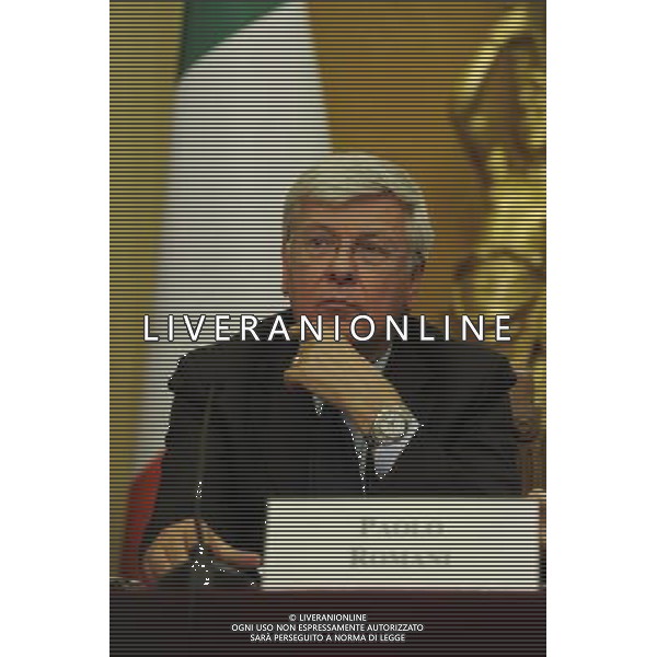 Conferenza stampa congiunta di Matteo Salvini e Giovanni Toti con Renato Brunetta e Paolo Romani rispettivamente capigruppo di Camera e Senato, per sostenere i referendum leghisti per la raccolta firme a Montecitorio Roma 29 maggio 2014 ©Corradetti/Agenzia Aldo Liverani sas