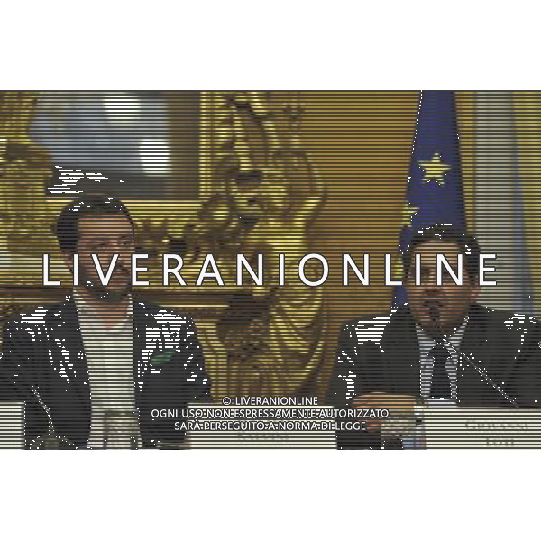 Conferenza stampa congiunta di Matteo Salvini e Giovanni Toti con Renato Brunetta e Paolo Romani rispettivamente capigruppo di Camera e Senato, per sostenere i referendum leghisti per la raccolta firme a Montecitorio Roma 29 maggio 2014 ©Corradetti/Agenzia Aldo Liverani sas