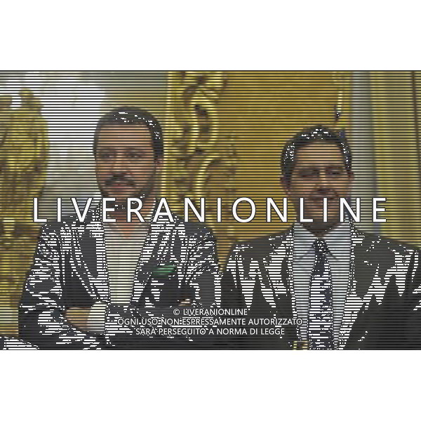 Conferenza stampa congiunta di Matteo Salvini e Giovanni Toti con Renato Brunetta e Paolo Romani rispettivamente capigruppo di Camera e Senato, per sostenere i referendum leghisti per la raccolta firme a Montecitorio Roma 29 maggio 2014 ©Corradetti/Agenzia Aldo Liverani sas