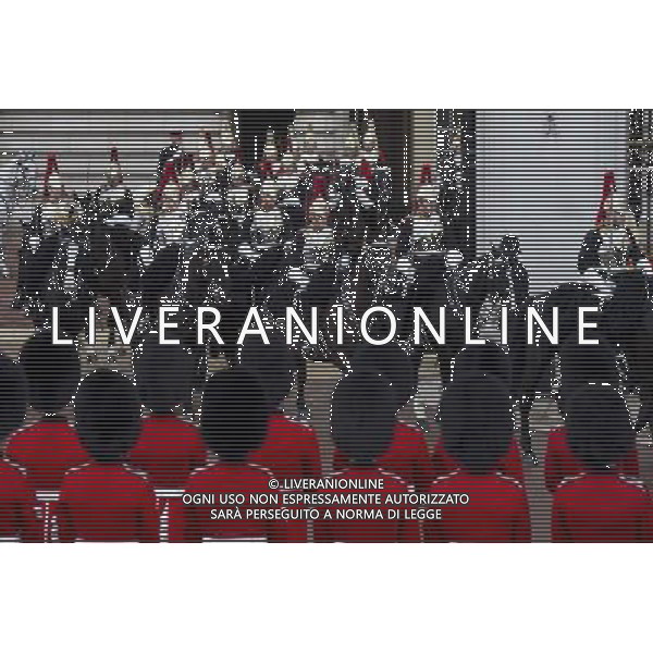 A Guard of Honour leaves Buckingham on June 4, 2014 in London, England. Queen Elizabeth II is to unveil government\'s legislative programme in a speech delivered to Members of Parliament and Peers in The House of Lords during the annual state opening of the British parliament. AG ALDO LIVERANI SAS ONLY ITALY