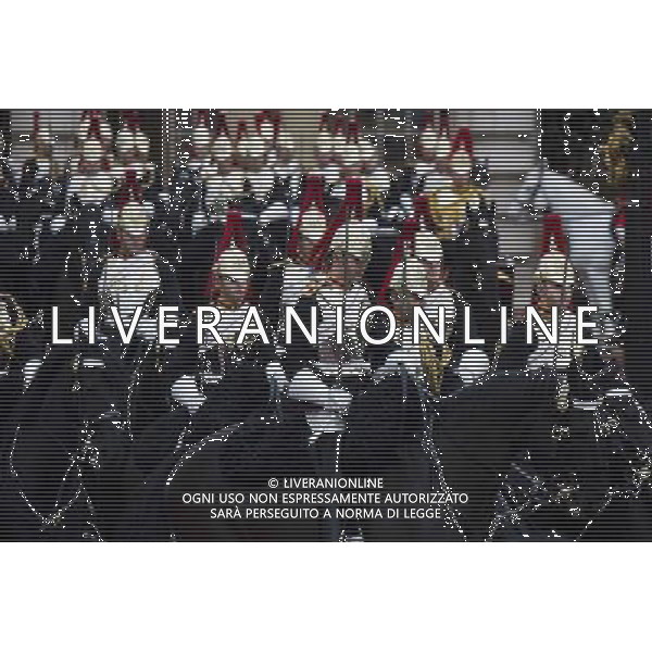 A Guard of Honour leaves Buckingham on June 4, 2014 in London, England. Queen Elizabeth II is to unveil government\'s legislative programme in a speech delivered to Members of Parliament and Peers in The House of Lords during the annual state opening of the British parliament. AG ALDO LIVERANI SAS ONLY ITALY
