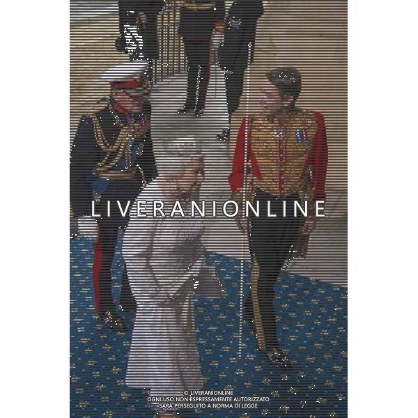HM Queen Elizabeth II and Prince Phillip, Duke of Edinburgh attend the State Opening of Parliament that marks the commencement of a session of the Parliament of the United Kingdom. London : Arrival of HM Queen Elizabeth II and Duke of Edinburgh. AG ALDO LIVERANI SAS ONLY ITALY