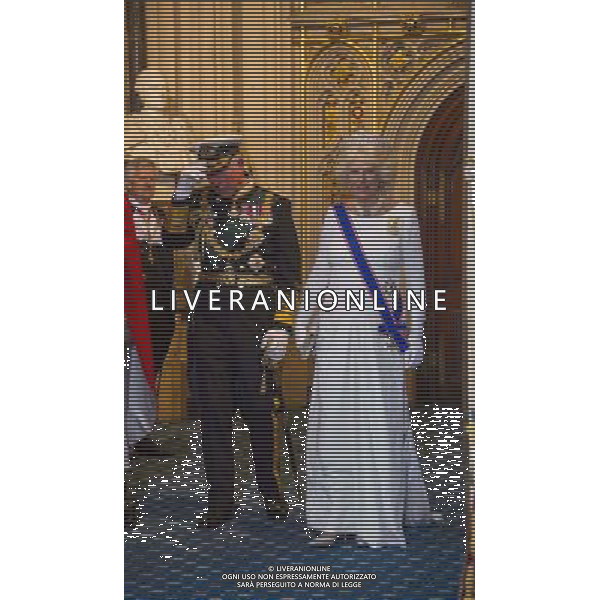 HM Queen Elizabeth II and Prince Phillip, Duke of Edinburgh attend the State Opening of Parliament that marks the commencement of a session of the Parliament of the United Kingdom. London : : Departure of Prince Charles Prince of Wales and Duchess of Cornwall from the Palace of Westminster after her the Queen\'s Speech to both Houses of Parliament. AG ALDO LIVERANI SAS ONLY ITALY