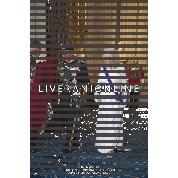 HM Queen Elizabeth II and Prince Phillip, Duke of Edinburgh attend the State Opening of Parliament that marks the commencement of a session of the Parliament of the United Kingdom. London :: Departure of Prince Charles Prince of Wales and Duchess of Cornwall from the Palace of Westminster after her the Queen\'s Speech to both Houses of Parliament. AG ALDO LIVERANI SAS ONLY ITALY