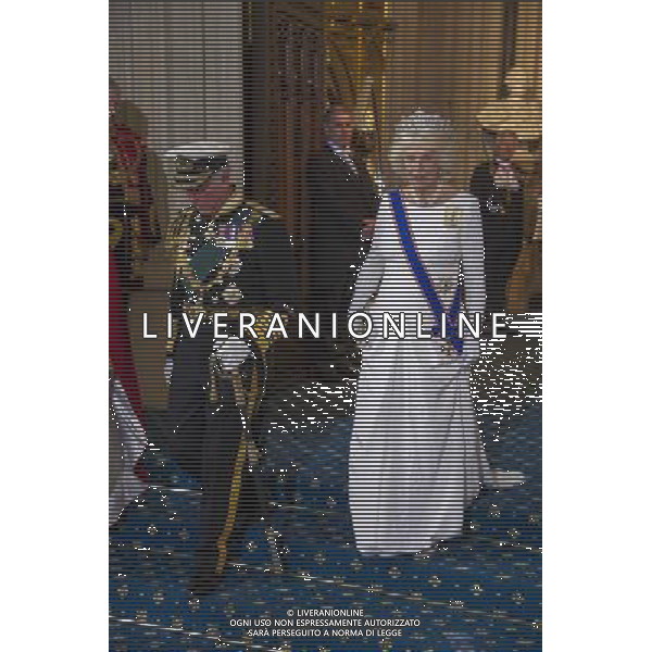 HM Queen Elizabeth II and Prince Phillip, Duke of Edinburgh attend the State Opening of Parliament that marks the commencement of a session of the Parliament of the United Kingdom. London :: Departure of Prince Charles Prince of Wales and Duchess of Cornwall from the Palace of Westminster after her the Queen\'s Speech to both Houses of Parliament. AG ALDO LIVERANI SAS ONLY ITALY