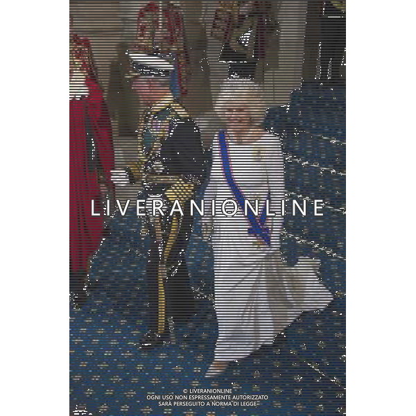 HM Queen Elizabeth II and Prince Phillip, Duke of Edinburgh attend the State Opening of Parliament that marks the commencement of a session of the Parliament of the United Kingdom. London :: Departure of Prince Charles Prince of Wales and Duchess of Cornwall from the Palace of Westminster after her the Queen\'s Speech to both Houses of Parliament. AG ALDO LIVERANI SAS ONLY ITALY