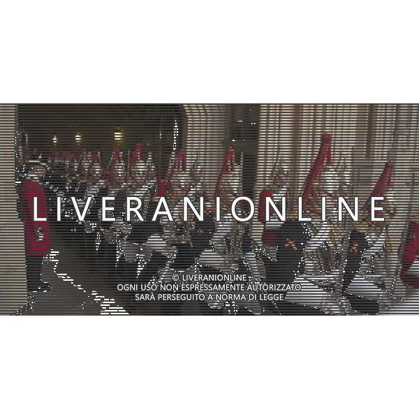 HM Queen Elizabeth II and Prince Phillip, Duke of Edinburgh attend the State Opening of Parliament that marks the commencement of a session of the Parliament of the United Kingdom. London : Members of the Household Calvary Division (Life Guards and the Blues and Royals) march in to the Palace of Westminster. AG ALDO LIVERANI SAS ONLY ITALY