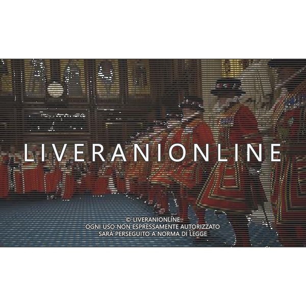 Yeomen of the Guard prepare to conduct a ceremonial search before the State Opening of Parliament at the Palace of Westminster during the State Opening of Parliament in London on June 04, 2014. AG ALDO LIVERANI SAS ONLY ITALY
