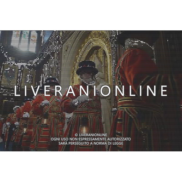 Yeomen of the Guard prepare to conduct a ceremonial search before the State Opening of Parliament at the Palace of Westminster during the State Opening of Parliament in London on June 04, 2014. AG ALDO LIVERANI SAS ONLY ITALY
