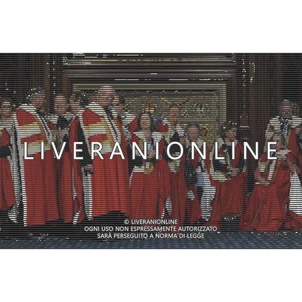 Peers look on as Yeomen of the Guard conduct a ceremonial search before the State Opening of Parliament at the Palace of Westminster during the State Opening of Parliament in London on June 04, 2014. AG ALDO LIVERANI SAS ONLY ITALY