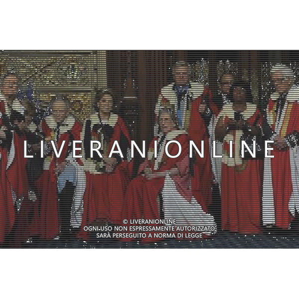 Peers look on as Yeomen of the Guard conduct a ceremonial search before the State Opening of Parliament at the Palace of Westminster during the State Opening of Parliament in London on June 04, 2014. AG ALDO LIVERANI SAS ONLY ITALY