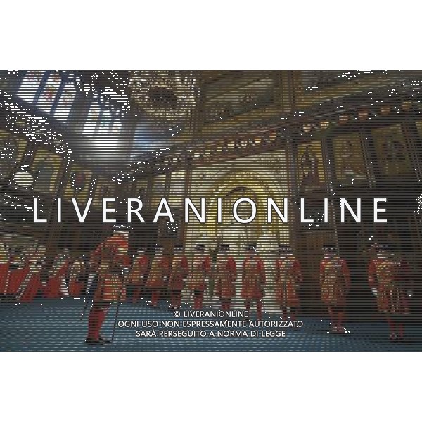 Yeomen of the Guard prepare to conduct a ceremonial search before the State Opening of Parliament at the Palace of Westminster during the State Opening of Parliament in London on June 04, 2014. AG ALDO LIVERANI SAS ONLY ITALY