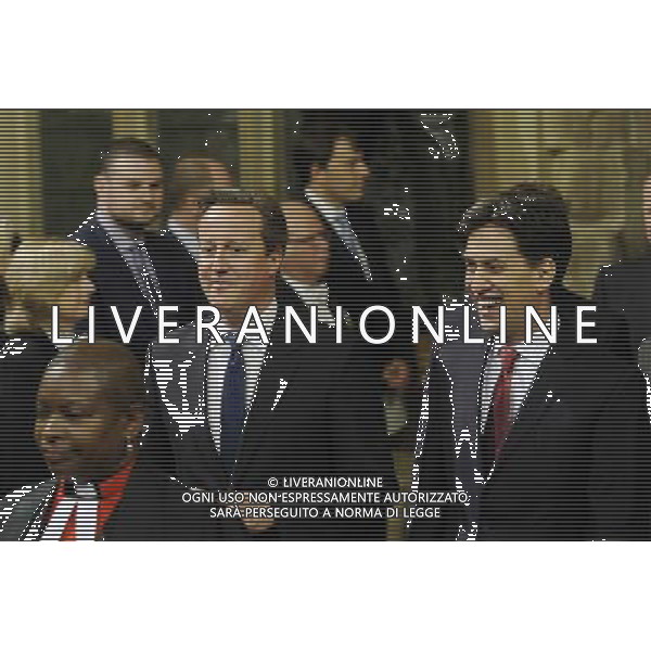 British Prime Minister David Cameron (L) and Leader of the Labour Party and Opposition Ed Miliband (R) walk through the Members Lobby at the State Opening of Parliament, Palace of Westminster, London, UK. 04/06/2014. AG ALDO LIVERANI SAS ONLY ITALY