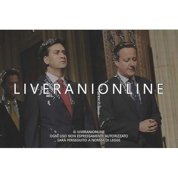 British Prime Minister David Cameron and Leader of the Labour Party and Opposition Ed Miliband walk through the Members Lobby at the State Opening of Parliament, Palace of Westminster, London, UK. 04/06/2014. AG ALDO LIVERANI SAS ONLY ITALY