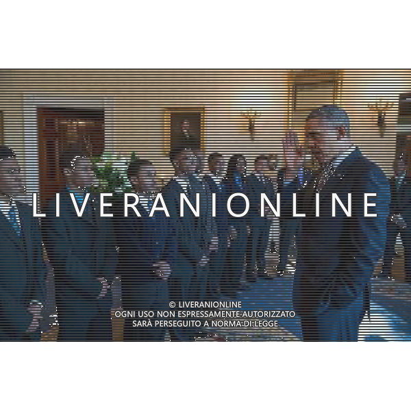 President Barack Obama greets stage participants in the Blue Room prior to an event to highlight \'My Brother\'s Keeper,\' an initiative to expand opportunity for young men and boys of color, in the East Room of the White House, Feb. 27, 2014. ©PHOTOSHOT/Agenzia Aldo Liverani sas - ITALY ONLY - EDITORIAL USE ONLY - Il Presidente americano Barack Obama