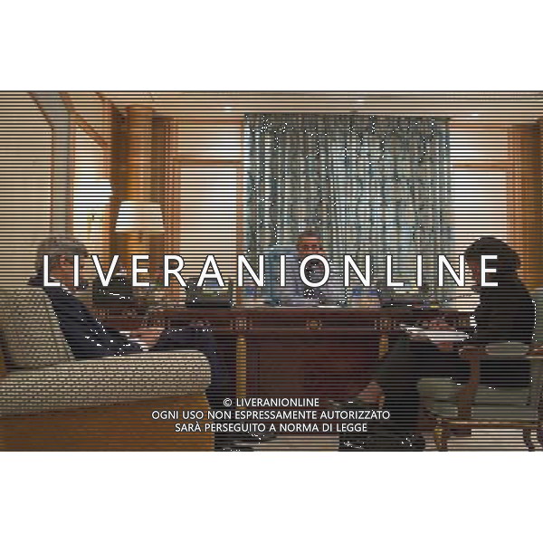President Barack Obama talks on the phone with President Vladimir Putin of Russia while in Riyadh, Saudi Arabia, March 28, 2014. With the President are Secretary of State John Kerry, left, and National Security Advisor Susan E. Rice. ©PHOTOSHOT/Agenzia Aldo Liverani sas - ITALY ONLY - EDITORIAL USE ONLY - Il Presidente americano Barack Obama