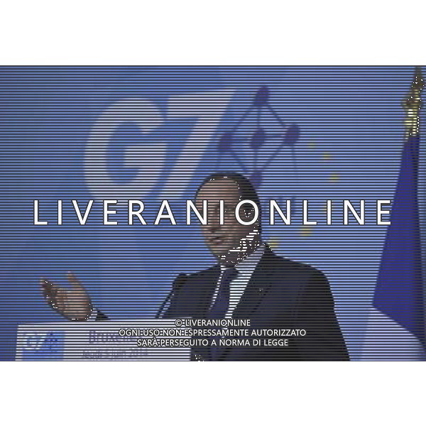 (140605) -- BRUSSELS, June 5, 2014 () -- France\'s President Francois Hollande speaks at a press briefing after the G7 Summit, at the EU Council headquarters in Brussels of Belgium, June 5, 2014.(/Ye Pingfan) ©PHOTOSHOT/Agenzia Aldo Liverani sas - ITALY ONLY - EDITORIAL USE ONLY - Vertice del G7 a Bruxelles, in Belgio, 5 Giugno 2014
