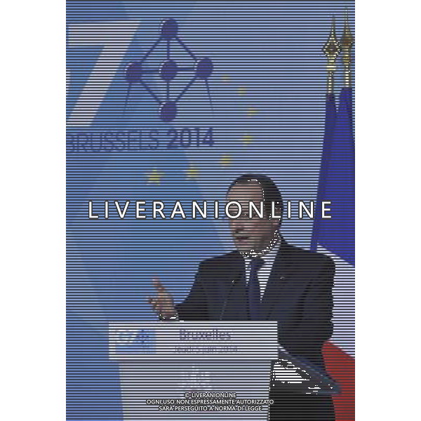 (140605) -- BRUSSELS, June 5, 2014 () -- France\'s President Francois Hollande speaks at a press briefing after the G7 Summit, at the EU Council headquarters in Brussels of Belgium, June 5, 2014.(/Ye Pingfan) ©PHOTOSHOT/Agenzia Aldo Liverani sas - ITALY ONLY - EDITORIAL USE ONLY - Vertice del G7 a Bruxelles, in Belgio, 5 Giugno 2014