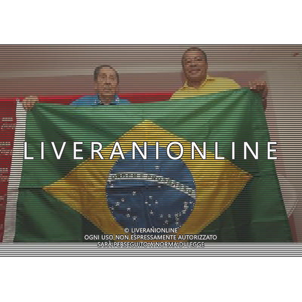 (140608) -- RIO DE JANEIRO, June 8, 2014 () -- Former soccer players Alcides Ghiggia (L) of Uruguay, and Jair Ventura Filho of Brazil, better known as Jirzinho, take part in an event prior to the Brazil 2014 FIFA World Cup, in the Maracana neighborhood, Rio de Janeiro, Brazil, on June 7, 2014. (/Marcos Arcoverde/Estadao Conteudo/AGENCIA ESTADO) (da) (fnc) ***BRAZIL OUT*** ©PHOTOSHOT/Agenzia Aldo Liverani sas - ITALY ONLY - EDITORIAL USE ONLY - Preparativi Rio de Janeiro, in Brasile, il 7 giugno 2014 in preparazione per la Coppa del Brasile 2014 FIFA World, che iniziera\' il 12 giugno