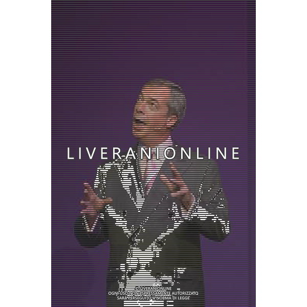 Eastbourne, UK, 07/06/2014 : UKIP South East Conference. Party leader Nigel Farage addresses the 3rd annual UKIP South East Conference at The Winter Garden. Previously the event was held in Frimley but has moved to a new venue in Eastbourne due to growing numbers. In the first year it was held, 450 members attended the conference, last year the figure was 750. This year over 1000 members are expected.. ©PHOTOSHOT/Agenzia Aldo Liverani sas - ITALY ONLY - EDITORIAL USE ONLY - Terza conferenza annuale dell\'UKIP South East presso il Winter Garden.