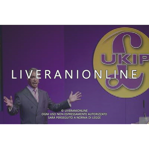 Eastbourne, UK, 07/06/2014 : UKIP South East Conference. Party leader Nigel Farage addresses the 3rd annual UKIP South East Conference at The Winter Garden. Previously the event was held in Frimley but has moved to a new venue in Eastbourne due to growing numbers. In the first year it was held, 450 members attended the conference, last year the figure was 750. This year over 1000 members are expected.. ©PHOTOSHOT/Agenzia Aldo Liverani sas - ITALY ONLY - EDITORIAL USE ONLY - Terza conferenza annuale dell\'UKIP South East presso il Winter Garden.