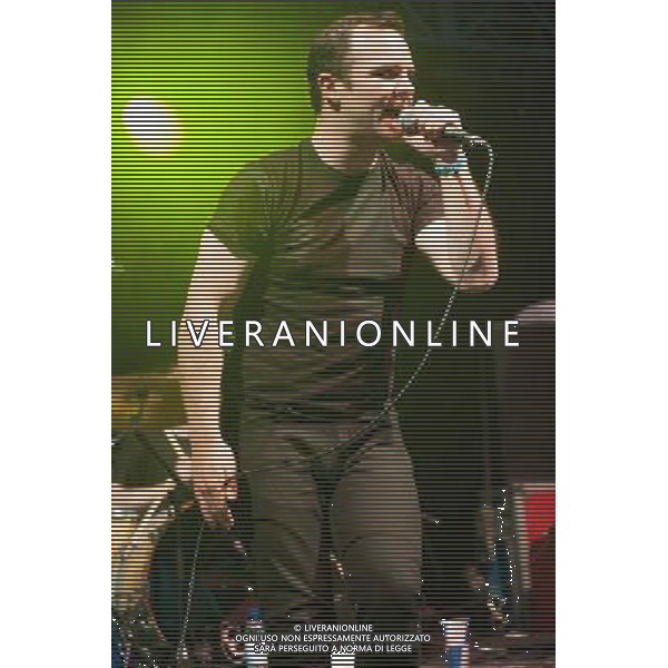 Samuel Herring of American synthpop band Future Islands performing on Day Two of Field Day Festival, Victoria Park, London, England, UK on Sunday 8th June, 2014.