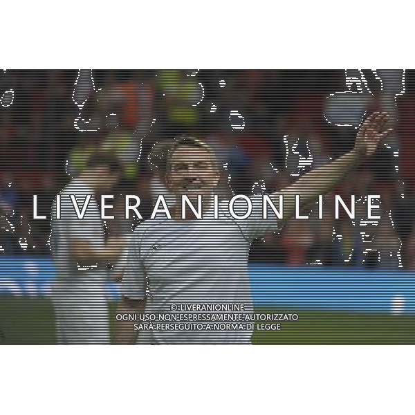 Soccer Aid at Old Trafford Football Club Manchester on 8th June 2014. Bradley Walsh. ©PHOTOSHOT/Agenzia Aldo Liverani sas - ITALY ONLY - EDITORIAL USE ONLY - Partita di beneficenza tra l\'Inghilterra e Resto del Mondo con le stelle mondiali del calcio e dello spettacolo all\'Old Trafford, stadio del Manchester United, 8 giugno 2014