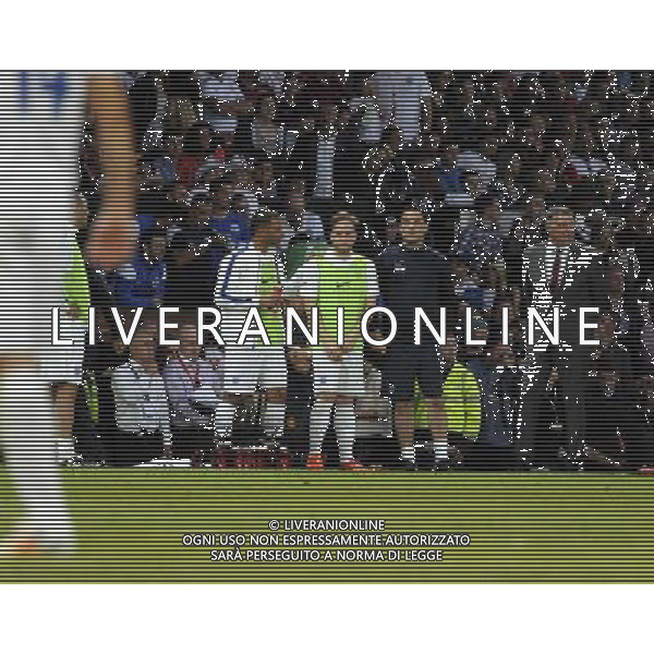 Soccer Aid at Old Trafford Football Club Manchester on 8th June 2014. Marvin Humes, Olly Murs, Robbie Williams, Sam Allardyce. ©PHOTOSHOT/Agenzia Aldo Liverani sas - ITALY ONLY - EDITORIAL USE ONLY - Partita di beneficenza tra l\'Inghilterra e Resto del Mondo con le stelle mondiali del calcio e dello spettacolo all\'Old Trafford, stadio del Manchester United, 8 giugno 2014