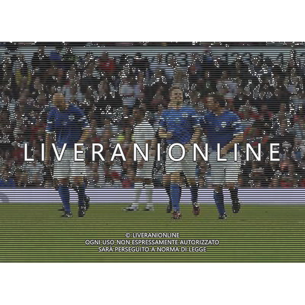 Soccer Aid at Old Trafford Football Club Manchester on 8th June 2014. Nicky Byrne celebrates scoring a goal with Sam Worthington. ©PHOTOSHOT/Agenzia Aldo Liverani sas - ITALY ONLY - EDITORIAL USE ONLY - Partita di beneficenza tra l\'Inghilterra e Resto del Mondo con le stelle mondiali del calcio e dello spettacolo all\'Old Trafford, stadio del Manchester United, 8 giugno 2014